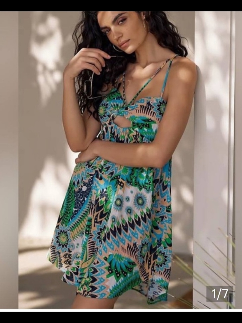 Green & Blue Printed Cutout Sundress